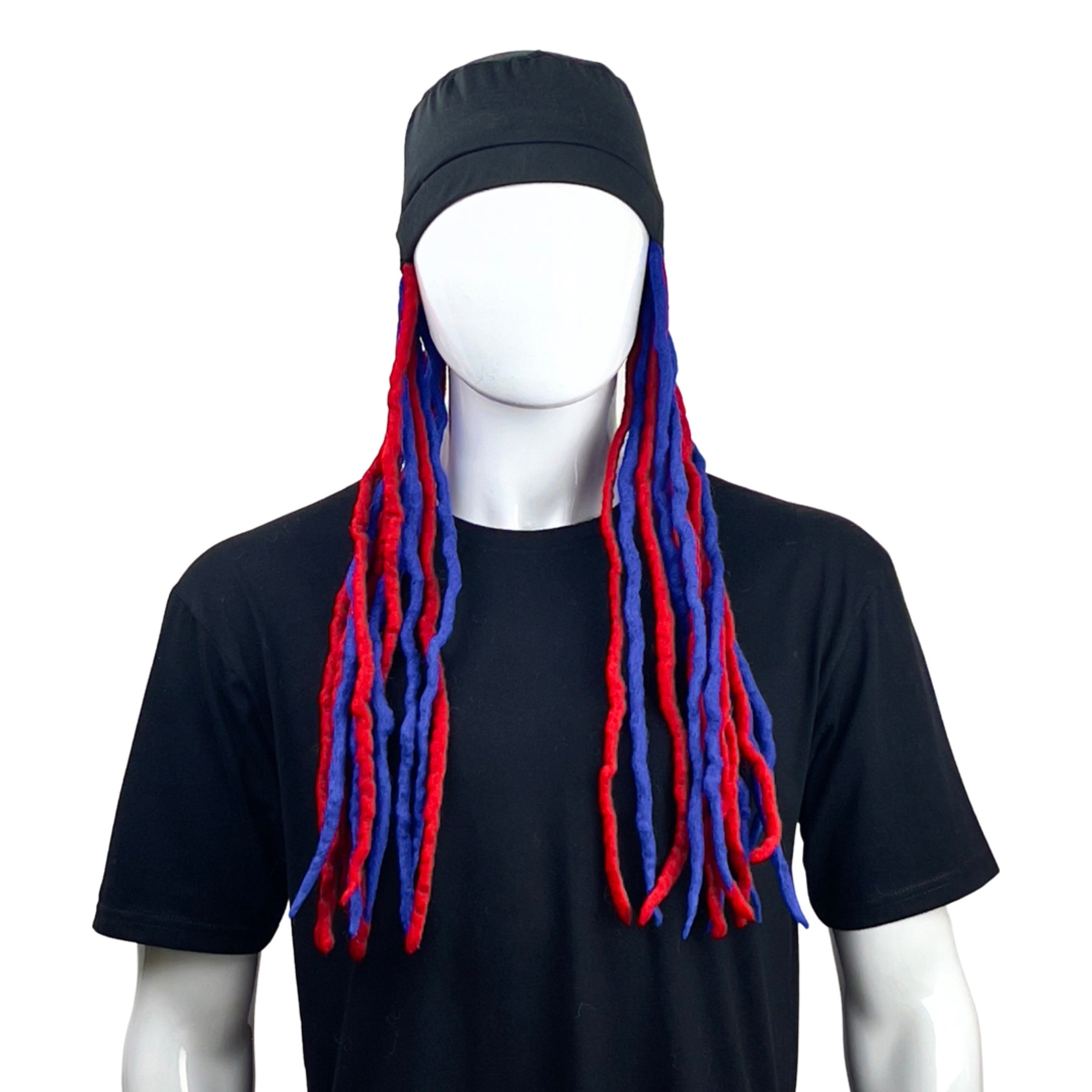 Fanlocks Skullcap and Dreadlocks - Blue & Red