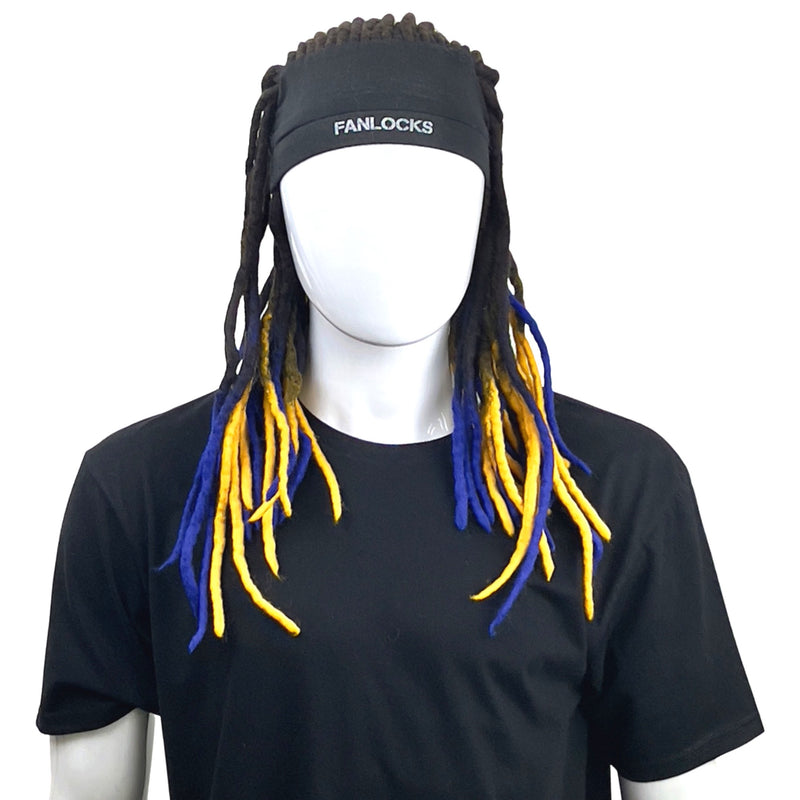 football team dreadlocks hat blue and yellow